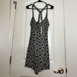 NWT American Rag Daisy Floral Romper Criss Cross Back Black White